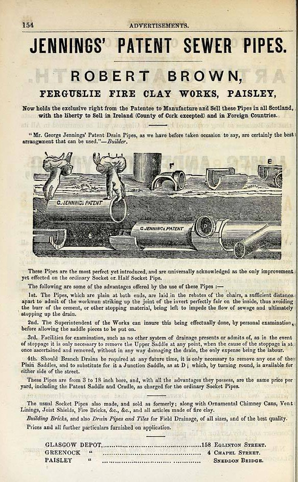 Jennings Sewer Pipes - Ferguslie Fire Ckay Works advert