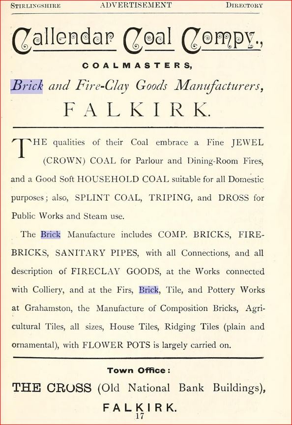 Callendar Coal Co advert 1893 -94