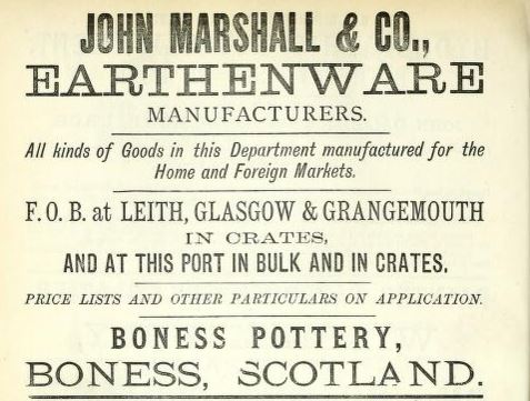 1878 Marshall Boness Pottery advert