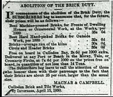 Abolition of brick duty 1850 - Culloden Tile Works