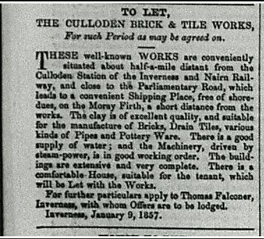 Culloden brick and tile works to let 1857