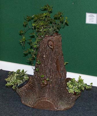 British Stoneware Plant Stand Naturalistically Modeled as a Tree Trunk,