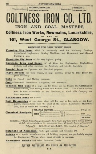 1893 advert Coltness Iron Company